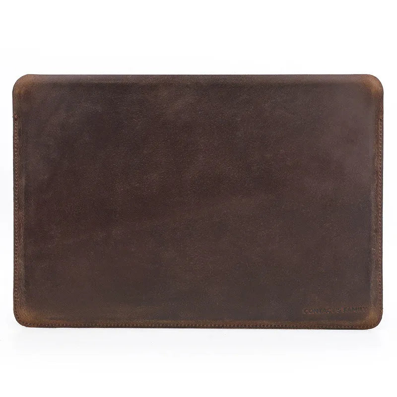 Brown Crazy Horse leather laptop bag for MacBook Pro 13.3, horizontal style