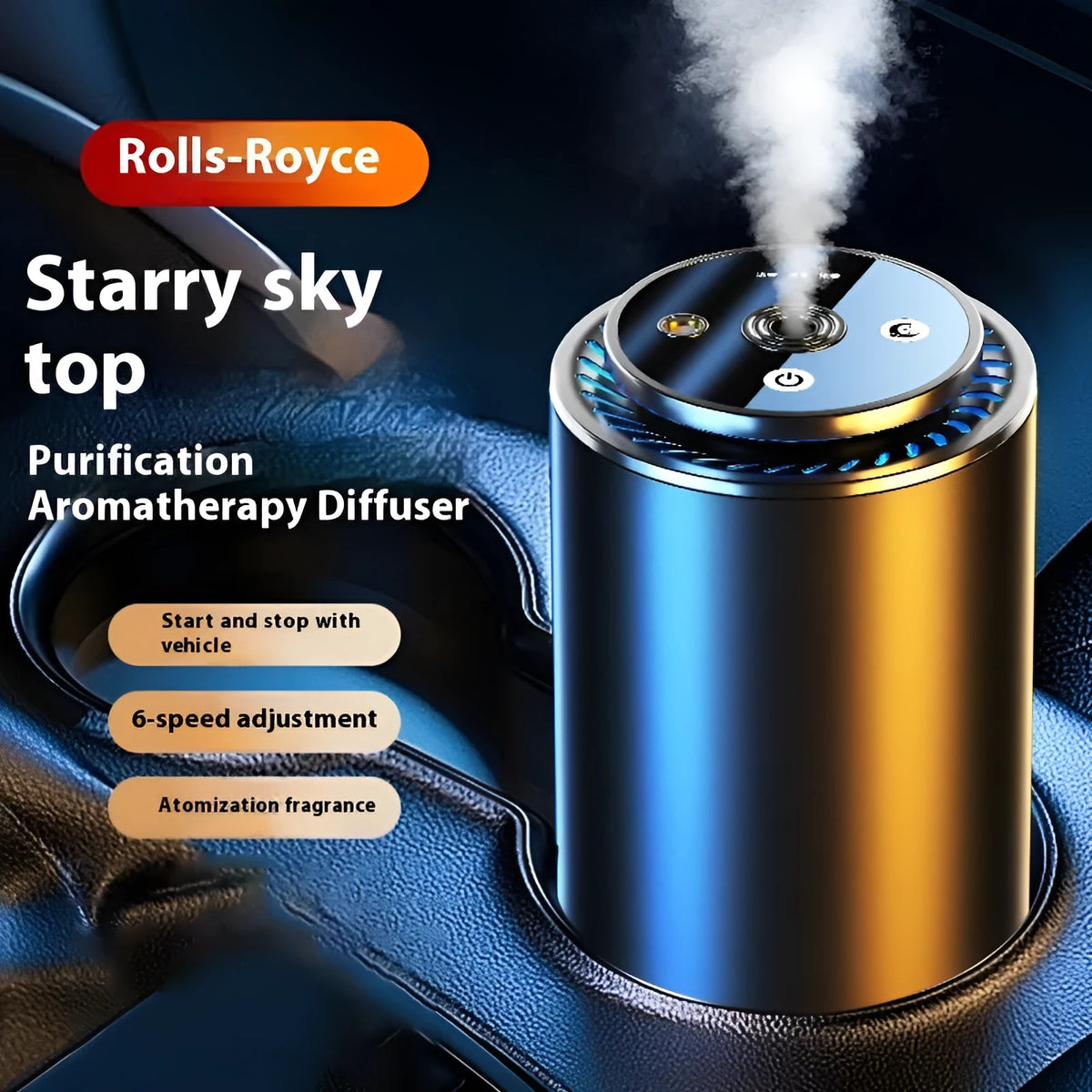 Starry sky car aroma diffuser with atmosphere lighting, aromatic and deodorant functions, Classic Gulong or Alpine White Tea fragrance