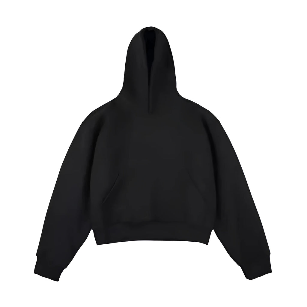 Short Chinese cotton velvet hooded sweater in dark grey with removable hood and long sleeves for street fashion