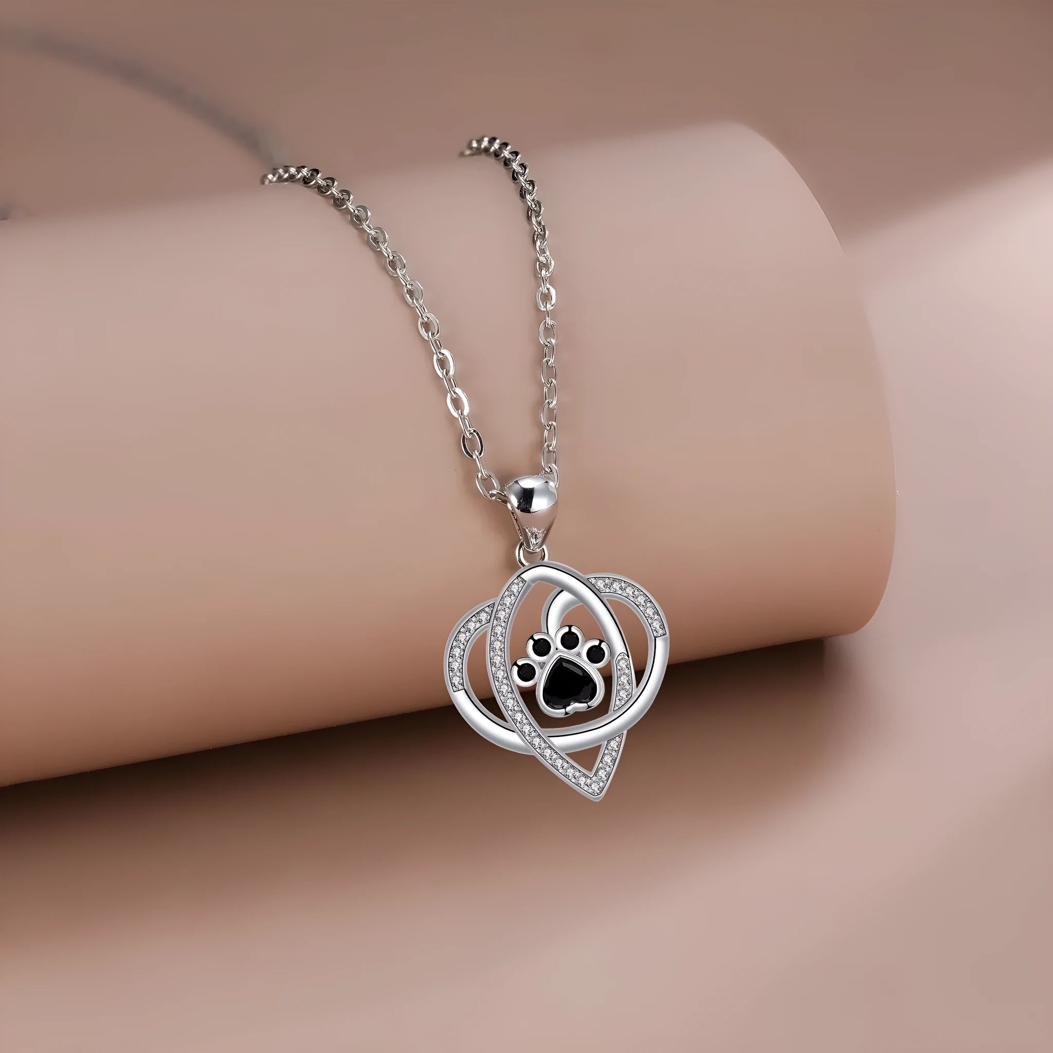 Copper necklace with dogs and cats footprints pendant on cross chain