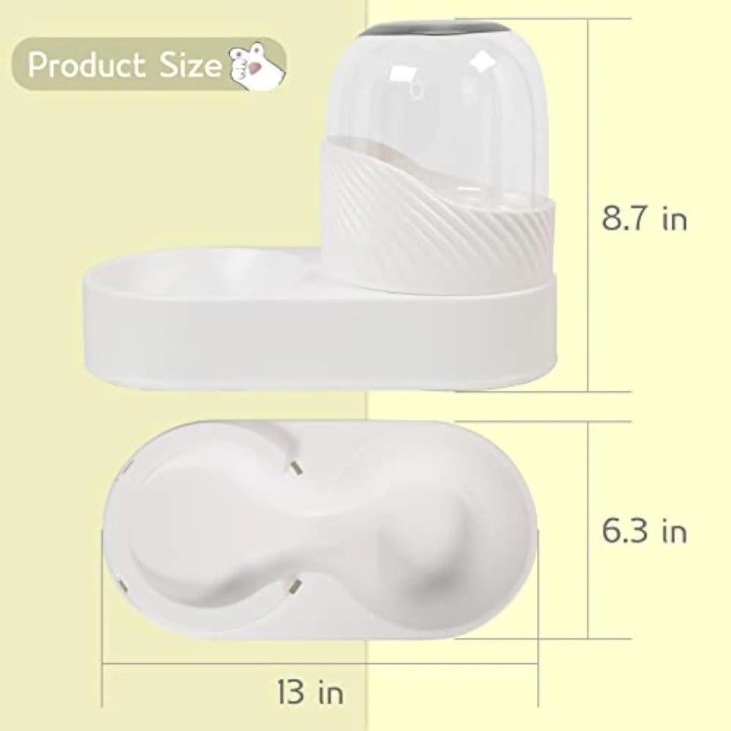 White automatic gravity cat feeder and water dispenser set with wave-patterned design.