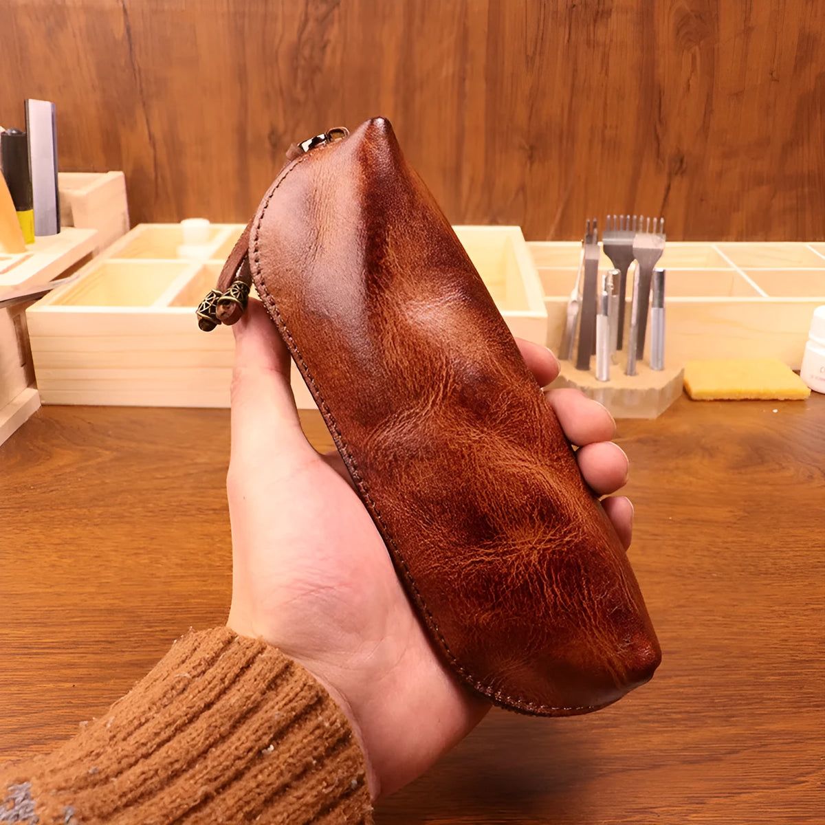 First layer cowhide leather glasses buggy bag in black, burgundy, brown, and light brown