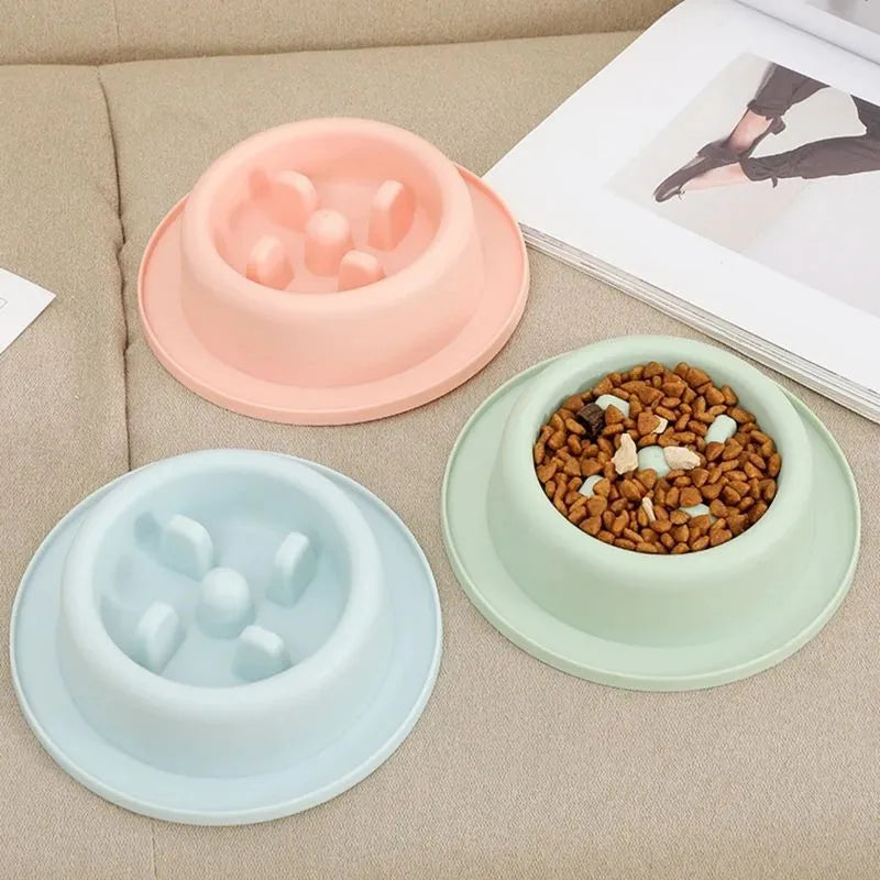 PP slow feeder pet bowl with raised partitions in blue colour showing non-slide base mats