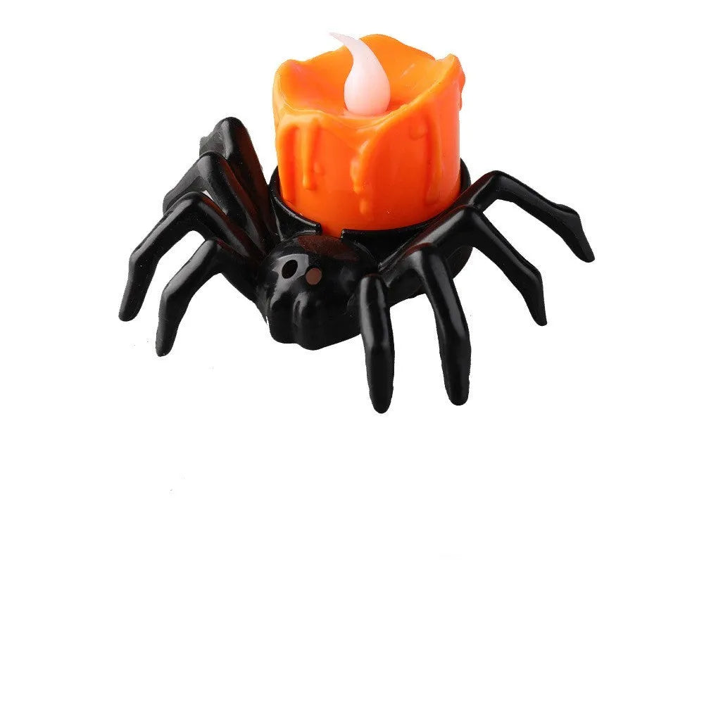 Halloween spider candlestick ornament plastic decoration with battery operated candle light
