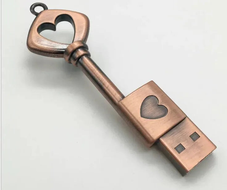 Heart shaped bronze key storage USB 2.0 pendant flash drive with metal shell
