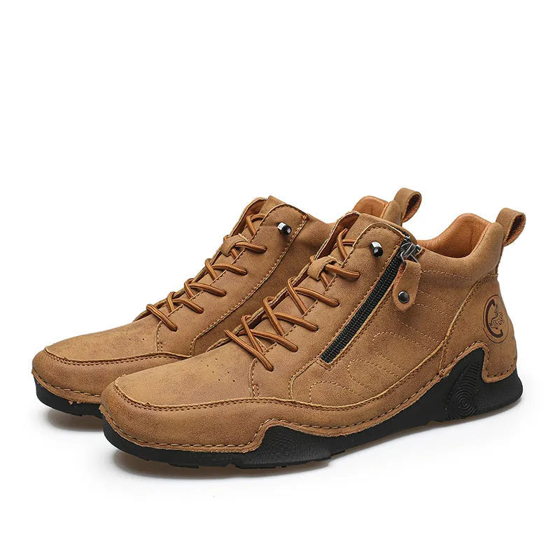 Men's casual ankle boots high top rubber sole lightweight shock absorption brown green black
