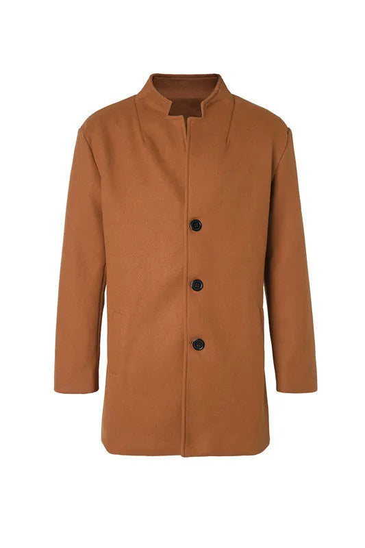 Solid-colour form-fitting khaki woolen coat for middle-aged and young men autumn outerwear