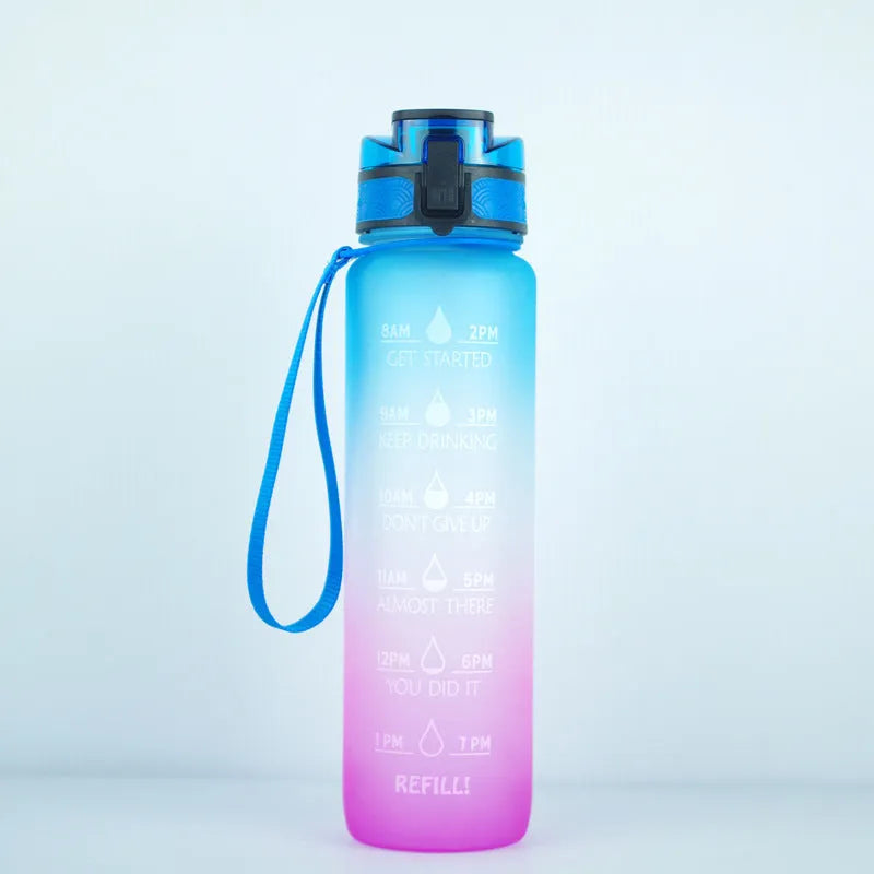 Clear transparent Tritan sports water bottle with 1000ml capacity and infuser