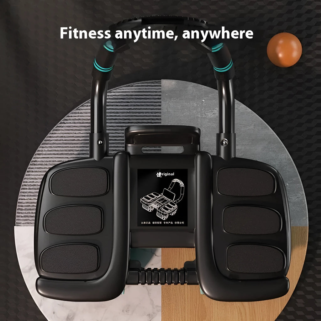 Orange four-wheel abdominal exercise roller with automatic rebound and six visible elbow supports.