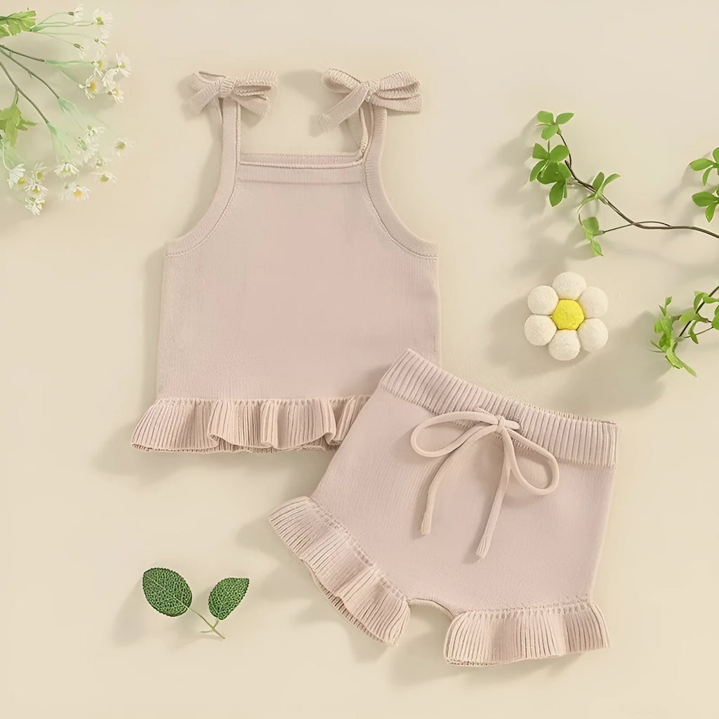Baby girl knitted corduroy shorts clothing suit in khaki, pink, purple, red options for sizes 3M to 18M