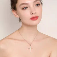 Sterling silver cross pendant necklace with yellow gold plating on 18 inch cable chain