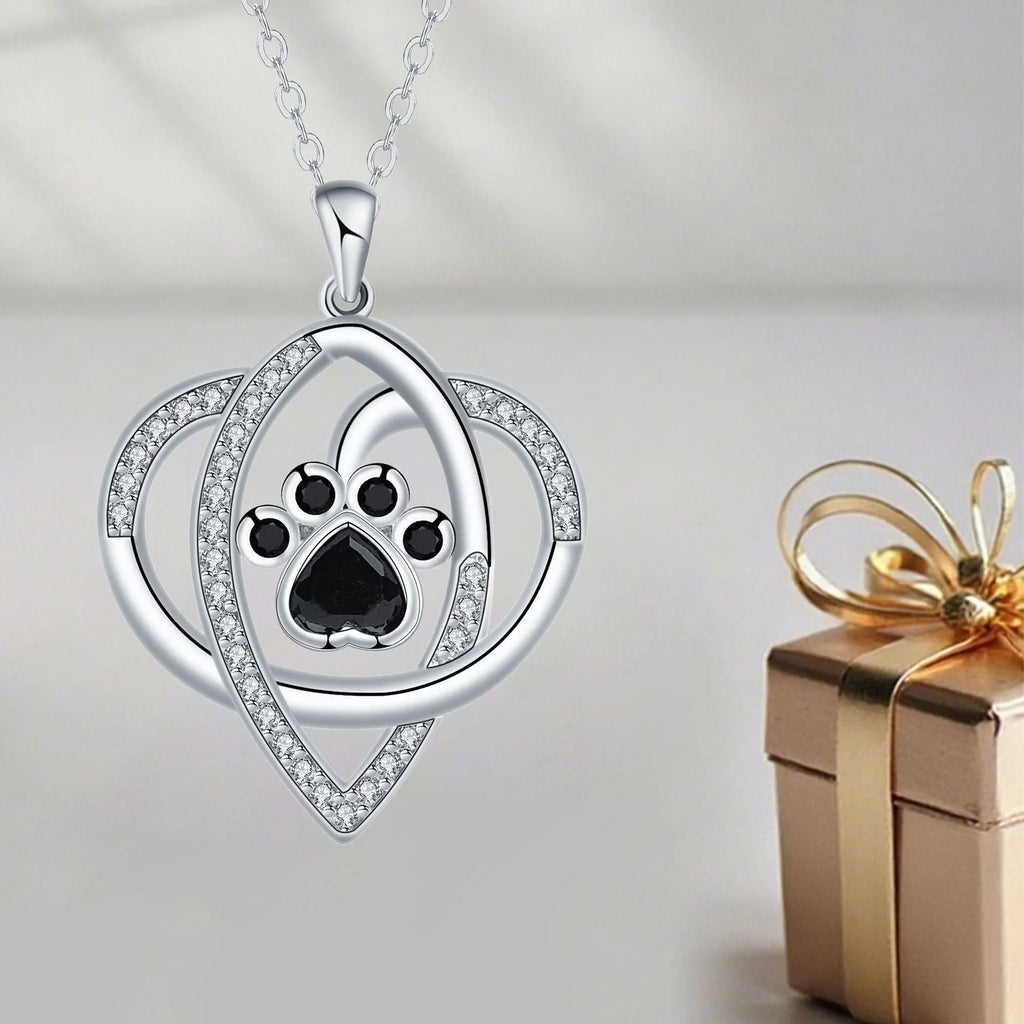 Copper necklace with dogs and cats footprints pendant on cross chain
