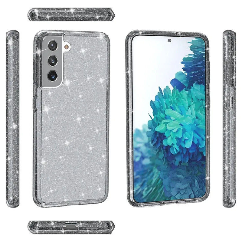 Samsung Galaxy drop-resistant phone case in flash white, TPU PC hard cover with shockproof anti-fingerprint design