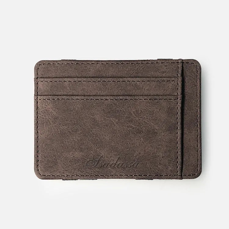 Korean style matte leather magic wallet in horizontal square shape with coin pocket.