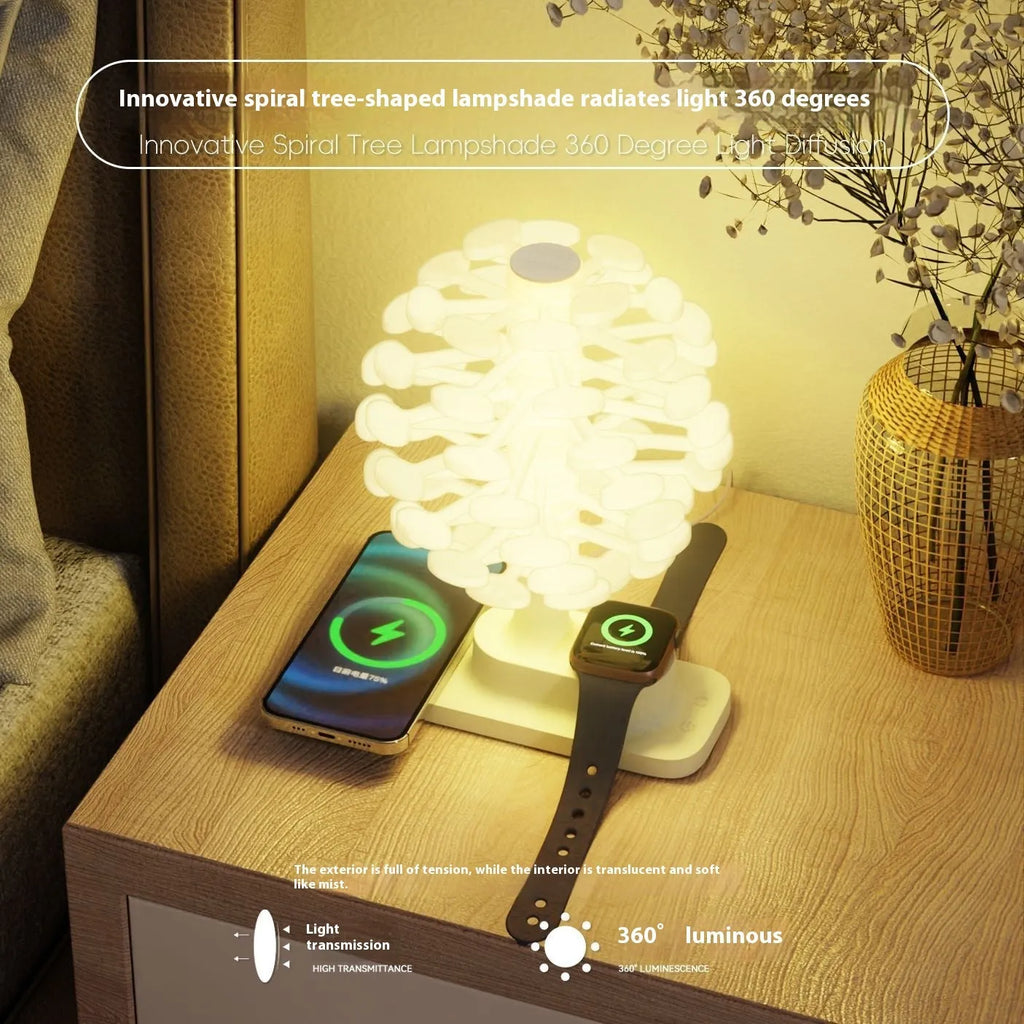 Geometric spiral tree LED table lamp on wooden desk