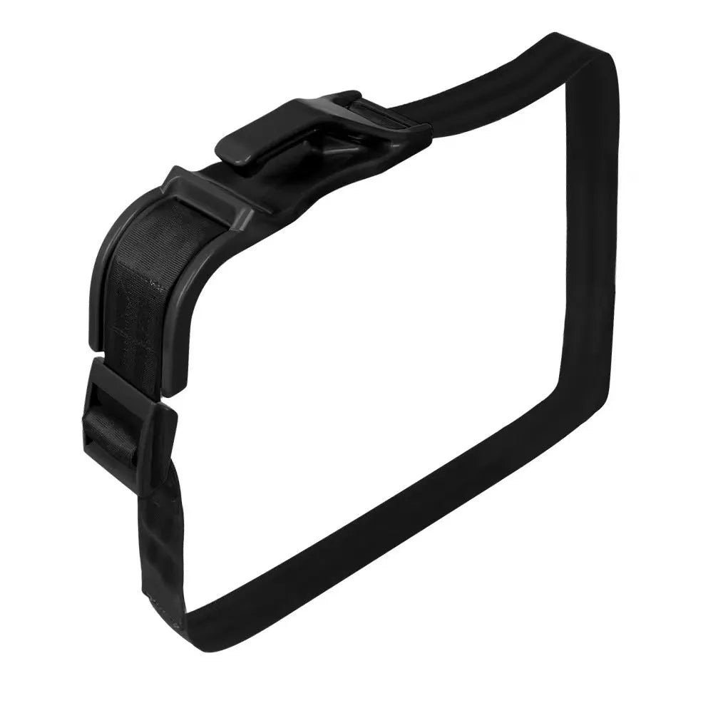 Black universal pregnancy car seat belt adjuster buckle on a car seat.
