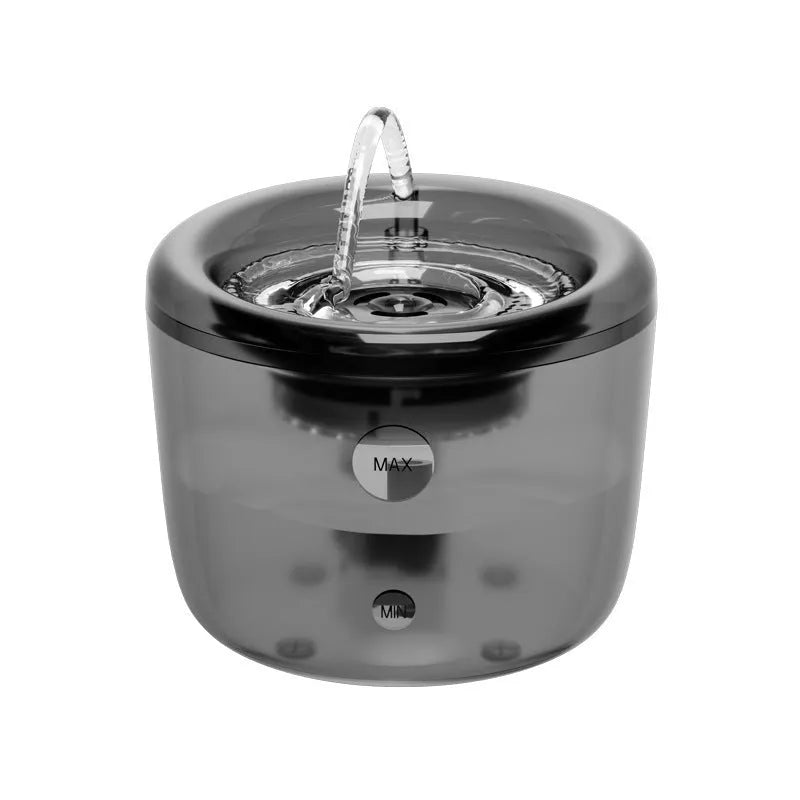 Grey automatic pet water fountain with USB power cable and circulating filter system