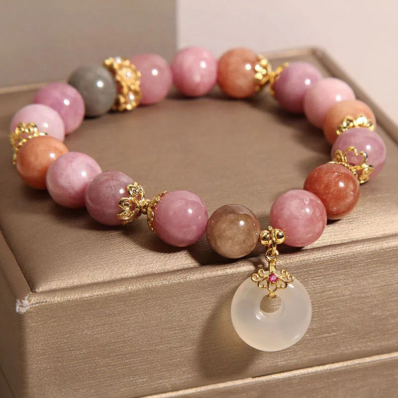 Retro tourmaline peace buckle pendant bracelet for women, macaron colour, safety closure