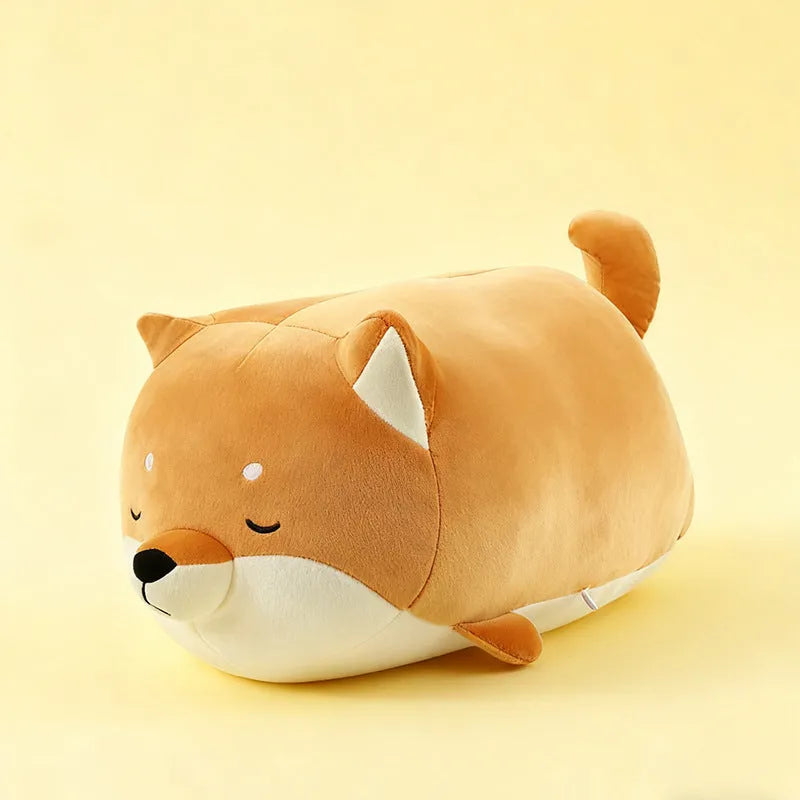 Chocolate coloured Shiba Inu plush doll toy with super soft short plush fabric, available in multiple sizes