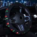 Ladies embroidered flannel steering wheel cover with cherry blossom design on a 38cm car wheel