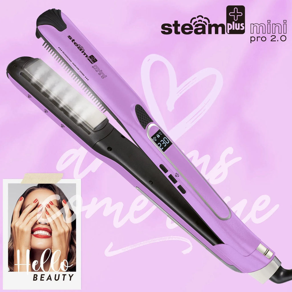 Mini steam splint spray hair straightener and curler in champagne, purple, or rose red colour