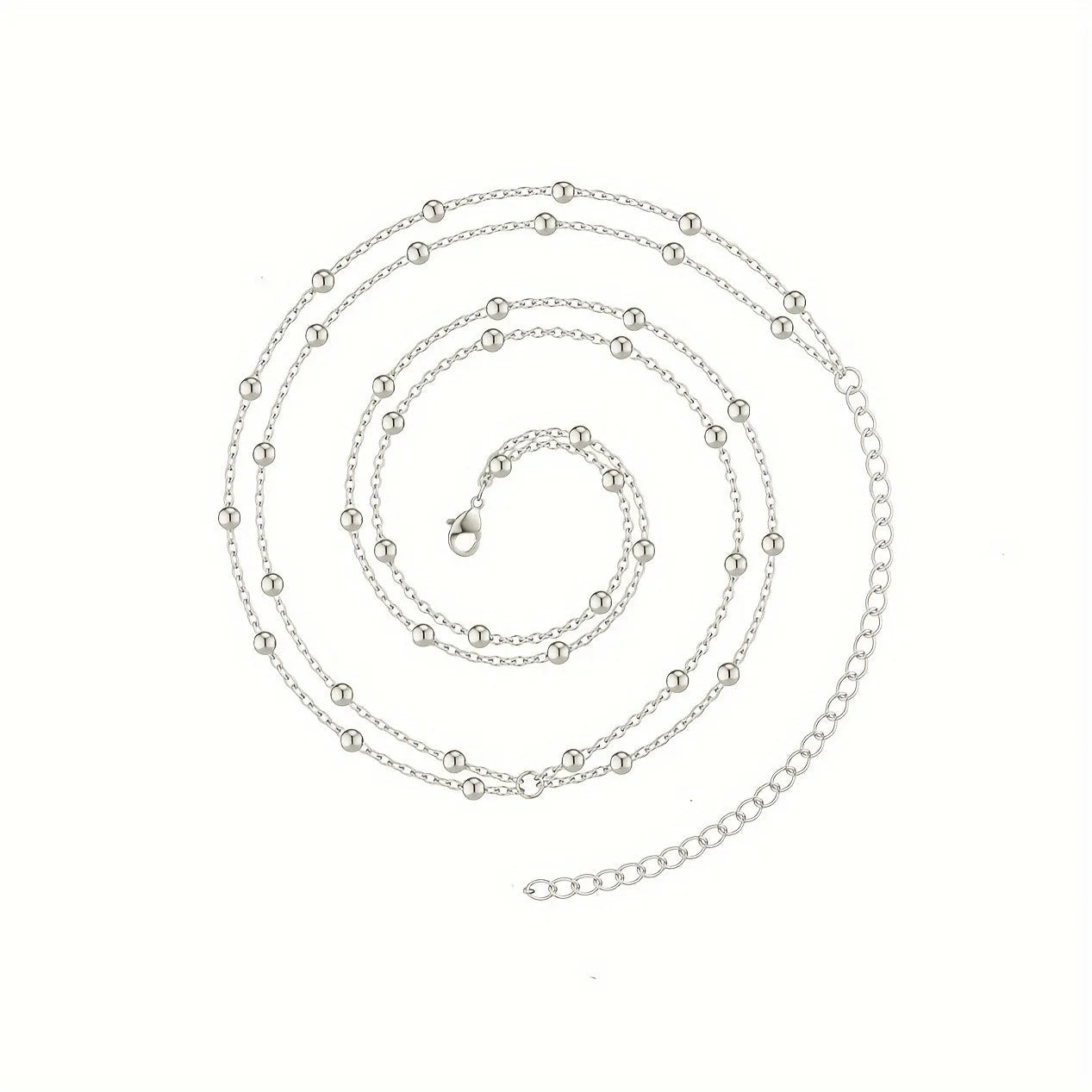 Double-layer round bead waist chain in gold metal finish with buckle closure, 80-100cm adjustable