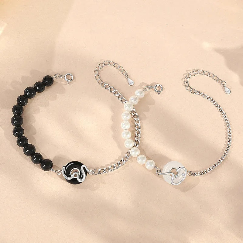 New Chinese style 925 sterling silver couple bracelet with safety peace buckle and snake design.
