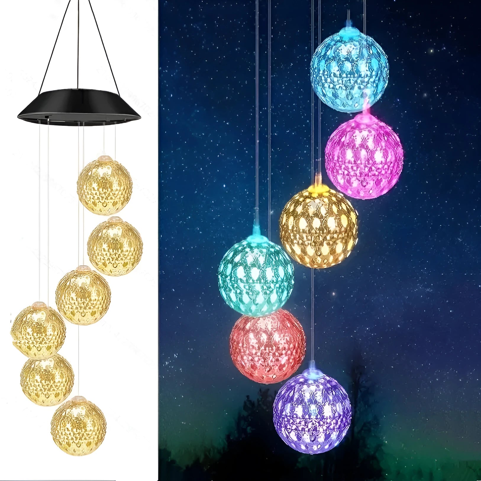 Solar wind chime LED landscape garden lamp with Morocco Golden Ball, Black Shell 6 lights, outdoor courtyard decor