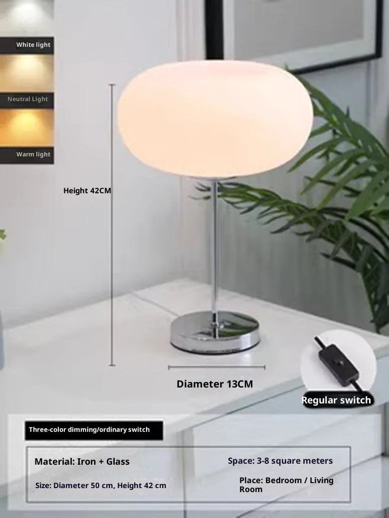 Glass lamp with 28cm single lampshade, button switch, and tricolor light for bedside decor
