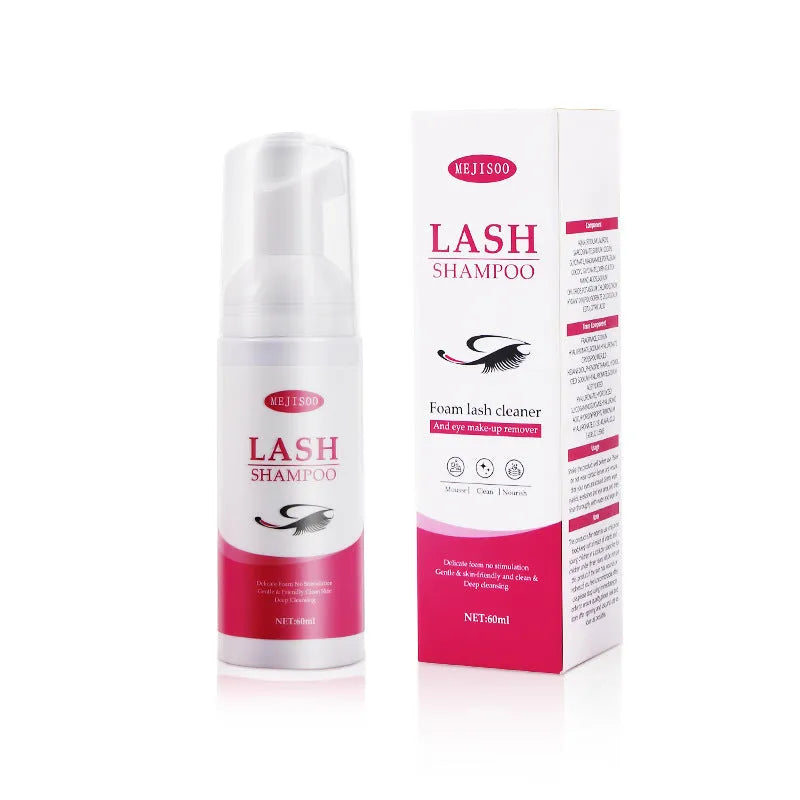 60ml lash shampoo mousse bottle for eyelash cleaning, 3.7cm by 13.5cm size.