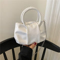 Portable Cloud pleated tote chain crossbody bag in white, small horizontal square PU design