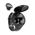 Black detachable smart bracelet and Bluetooth headset combo on a wrist