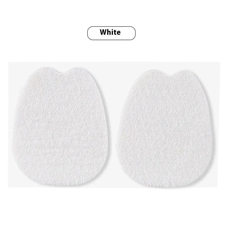 White thin felt self-adhesive patch for protecting the tongue of a shoe from wear.