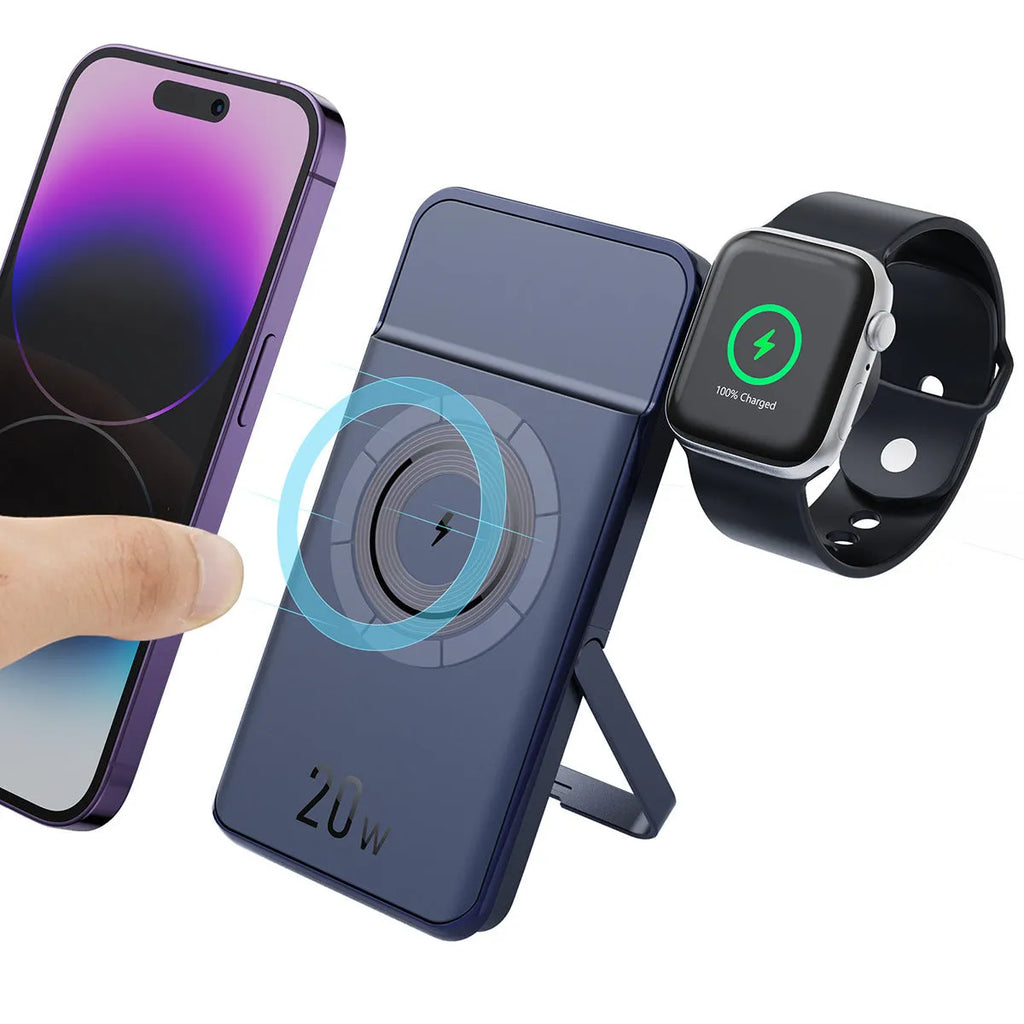 Black magnetic wireless power bank with 10000mAh capacity and industrial design