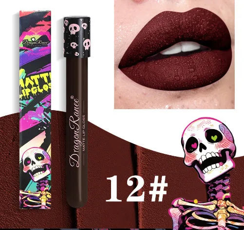 Halloween DR160 skull test tube lip gloss with waterproof matte formula in 12 shade options