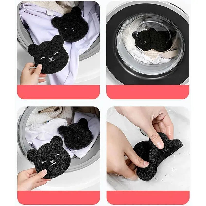 Black bear shaped sponge cleaning ball for pet hair removal from fabrics