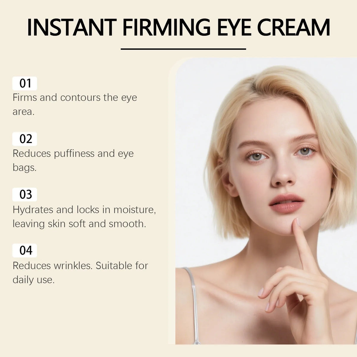 Hydrating elastic massage eye neck cream 50g with brush applicator, packing size 5 x 3.6 x 15.4cm