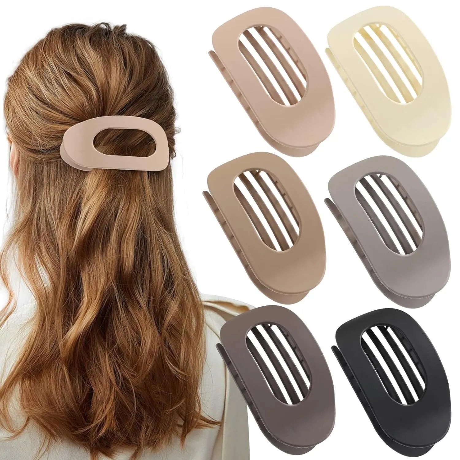 Six rose red plastic hair clips with frosted grip and pointed toe design arranged on white background