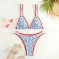Women's floral printed polyester bikini swimsuit in split style for swimming