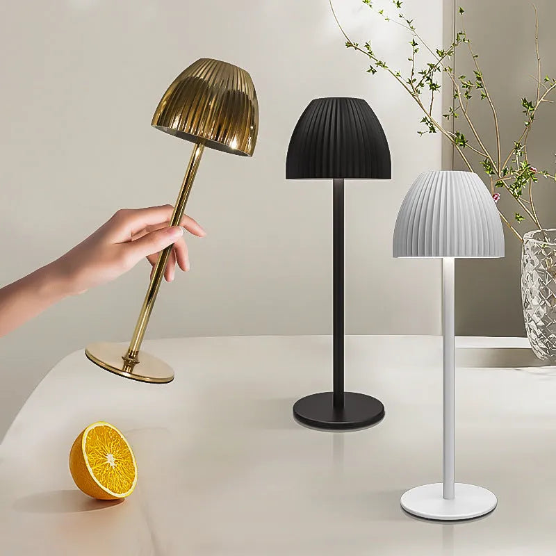 INS pattern dimming night lamp with thin round base in black and white options