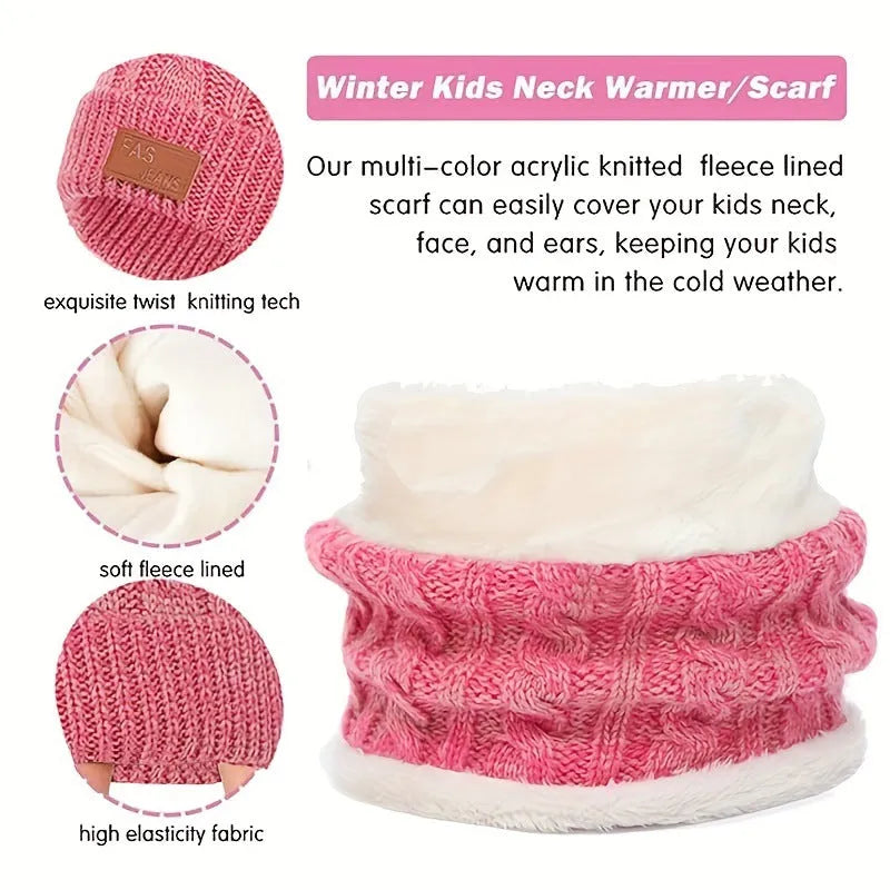 Children's knitted hat, scarf and gloves set in acrylic, single ball design, available in black, blue, rose red or yellow
