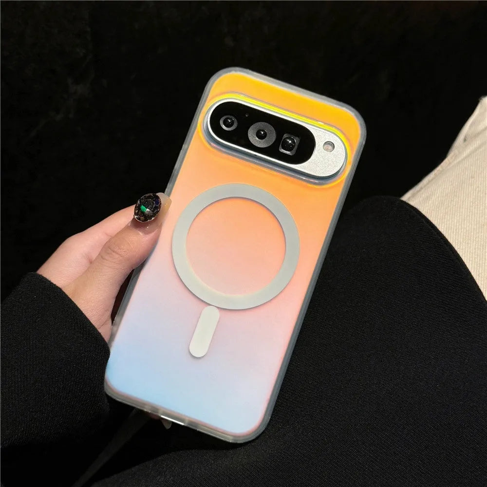 Frosted magnetic phone case with laser colour changing finish for Google phone model