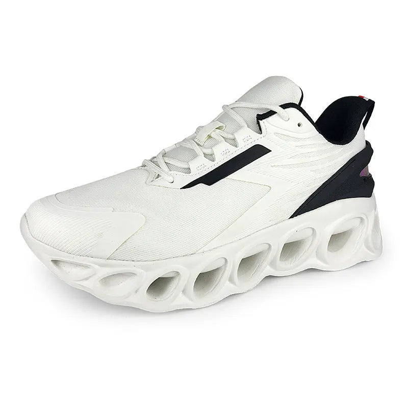 Men's low-top lace-up casual trainers in black with breathable mesh upper and lightweight sole.