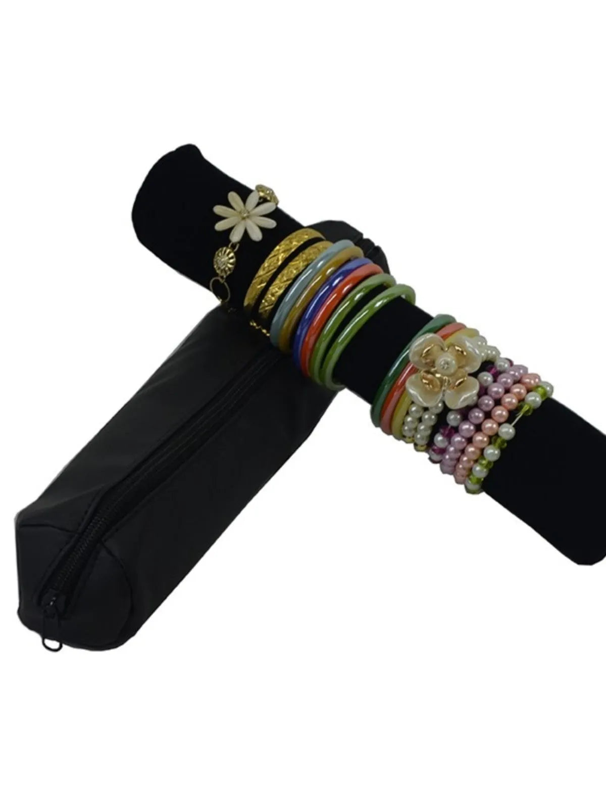 Polyester women's bracelet watch buggy bag in black velvet with black bracelet stick for dustproof storage