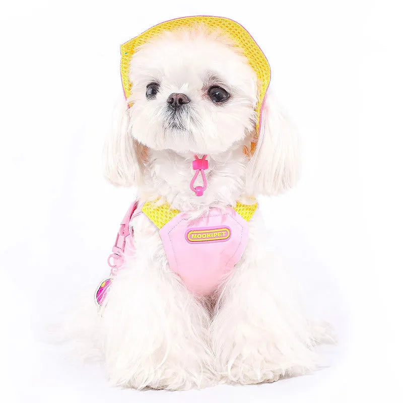 Pink polyester dog vest for Bichon, Teddy and Schnauzer breeds in seven sizes