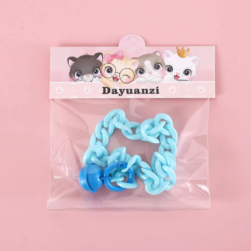 Macaron candy coloured plastic pet collar for cats, dogs, and rabbits in chain blue, pink, and mixed colours.