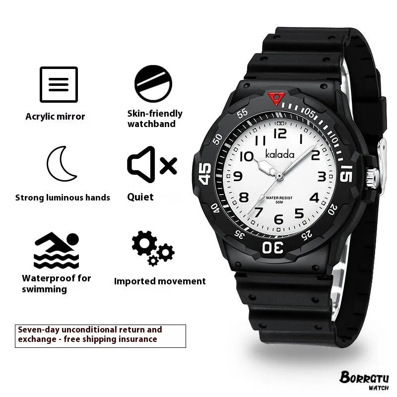 Men's sports luminous pointer quartz watch, casual style, black and blue colour option