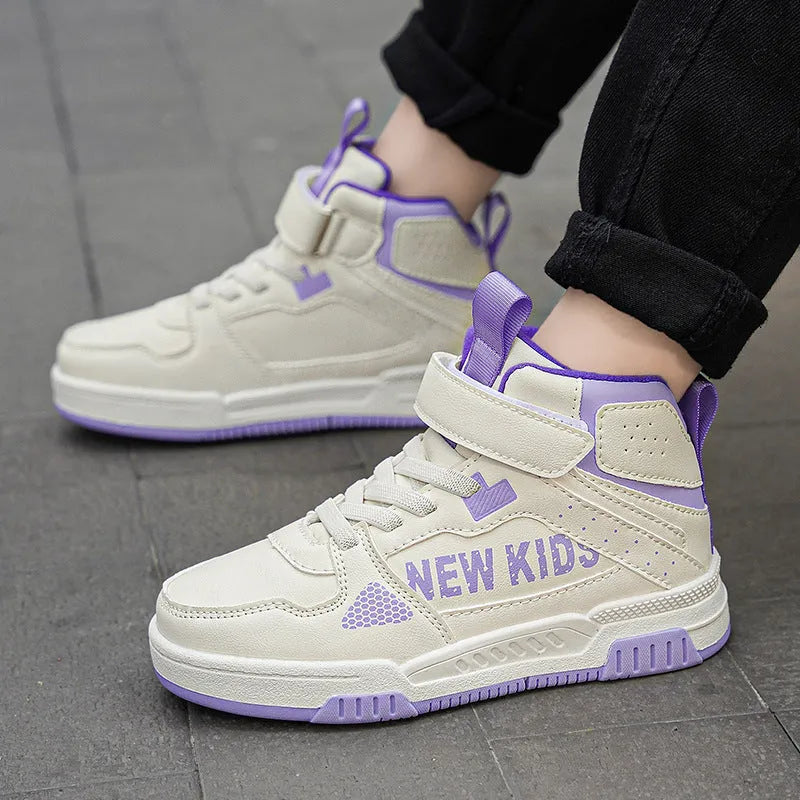 Children's sneakers with buckle closure in beige green, blue, white powder, and white & purple colours