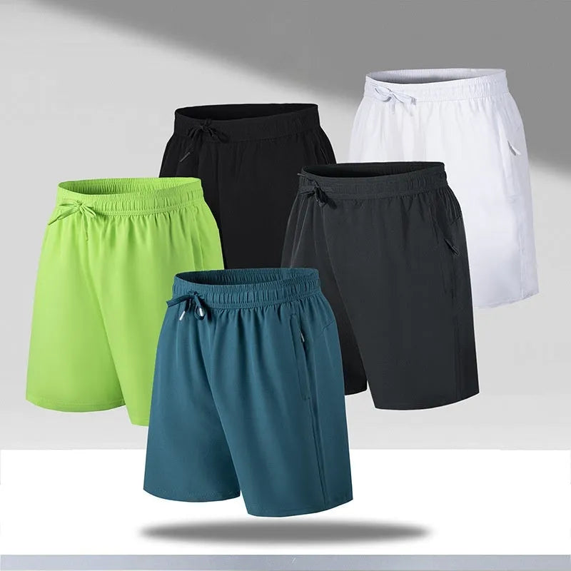 Men's loose fit ice silk beach shorts in various colours showing quick-drying polyester construction