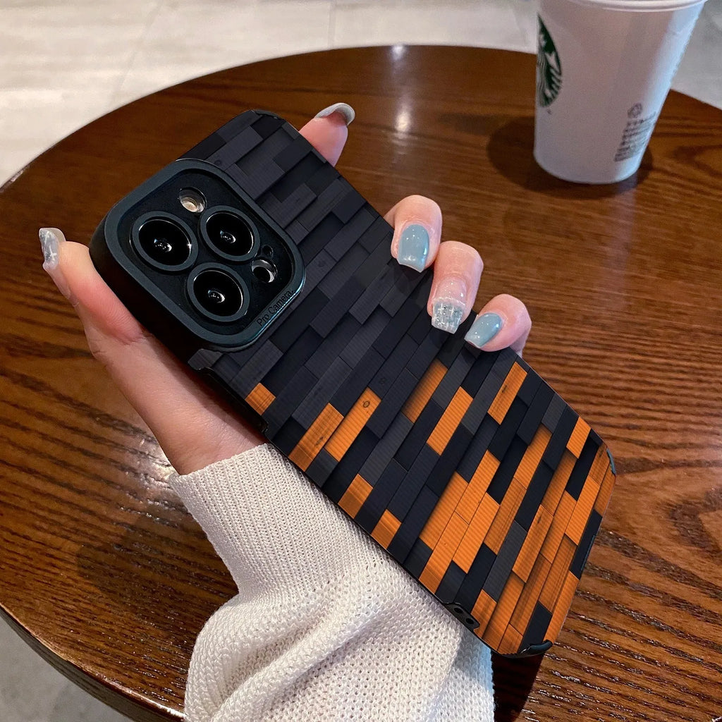Orange and black cartoon phone case with stitching, all-inclusive soft leather for iPhone